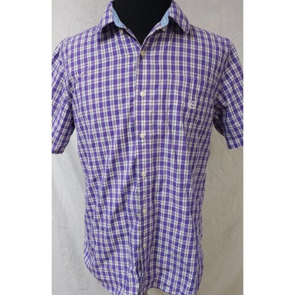 Chaps Easy Care Mens Large Purple Check Short Sleeve Button Down Logo Shirt - Picture 1 of 10